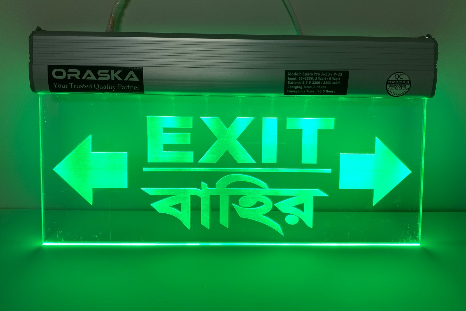 ORASKA Emergency Exit Sign Light SparkPro A-33 14 by 8 inch Clear Exit Both Way arrow