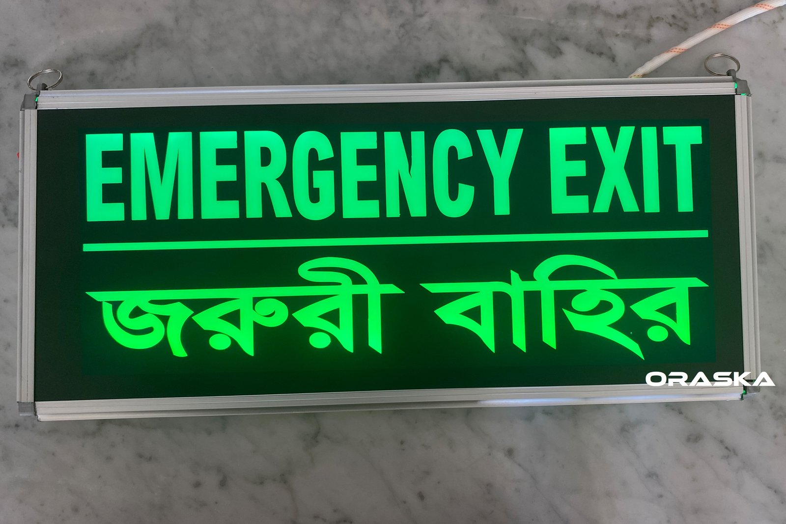 ORASKA SparkPro G-2616 MEGA – 18×8 Dual-Sided Emergency Exit Joruri Bahir Sign, 7W LED, Li-Ion 3-4 Hrs Backup World's Best Quality Made in Bangladesh