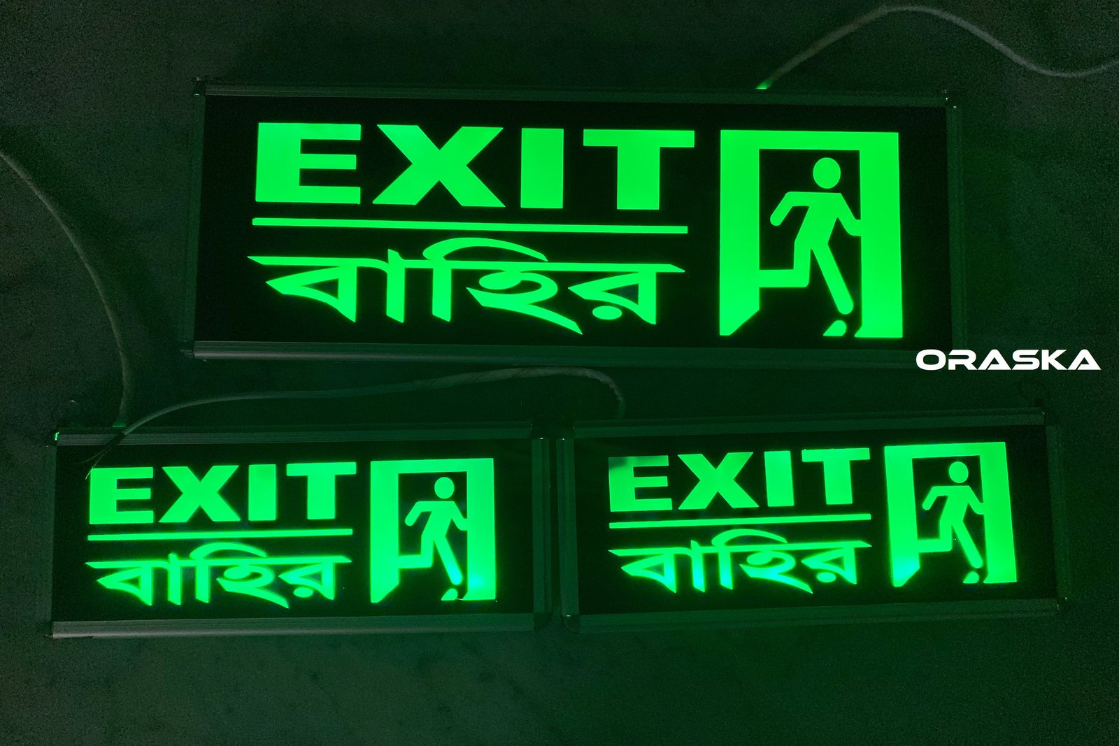 ORASKA SparkPro G-2616 GIGA 22x8x1 inch 7W Emergency Exit-Bahir-Man Sign Light (Green Letters) World's Best Quality Exit Sign Light in Bangladesh