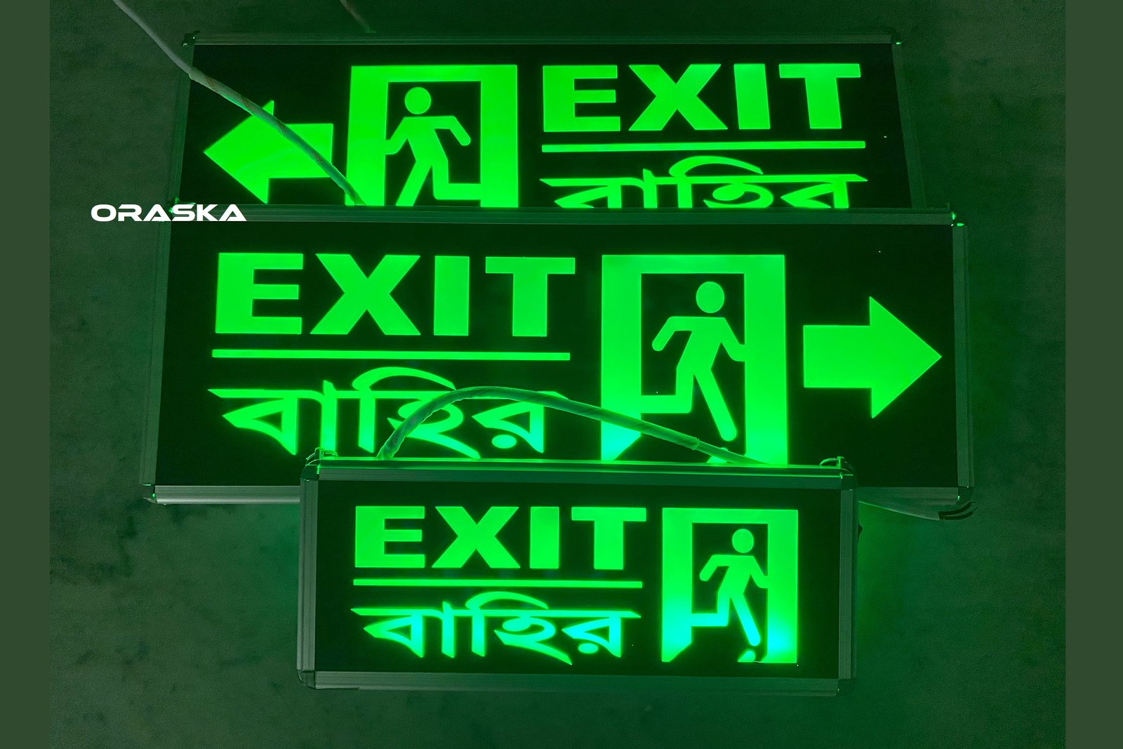 ORASKA SparkPro G-2616 GIGA – 22x8 inch Dual-Side Emergency Exit-Bahir-Man-Arrow Sign Light, 7W, UL NFPA, Bangladesh