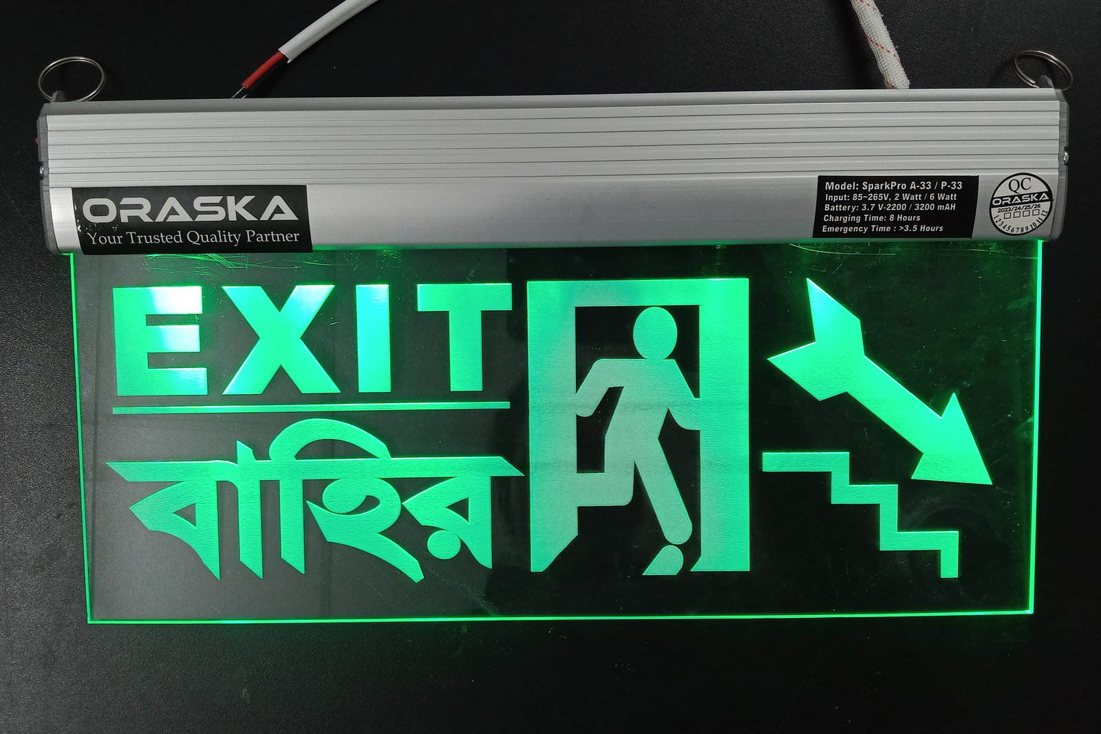 ORASKA Emergency Exit Sign Light SparkPro A-33 14 by 8 inch Exit Right Stairs Sign