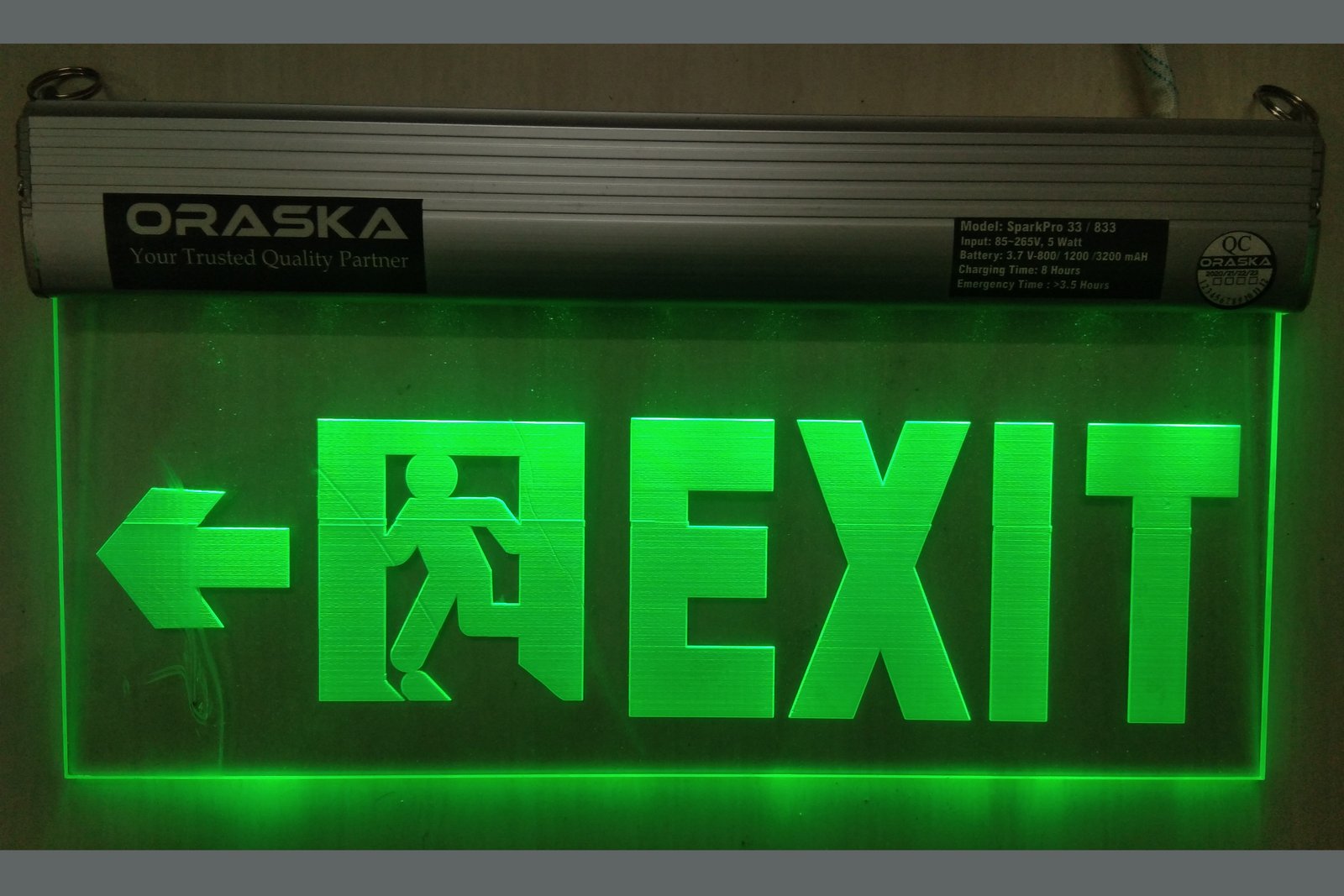 ORASKA Emergency Clear Exit Sign Light SparkPro A-33 Exit Left Side Arrow 14 by 8 inch