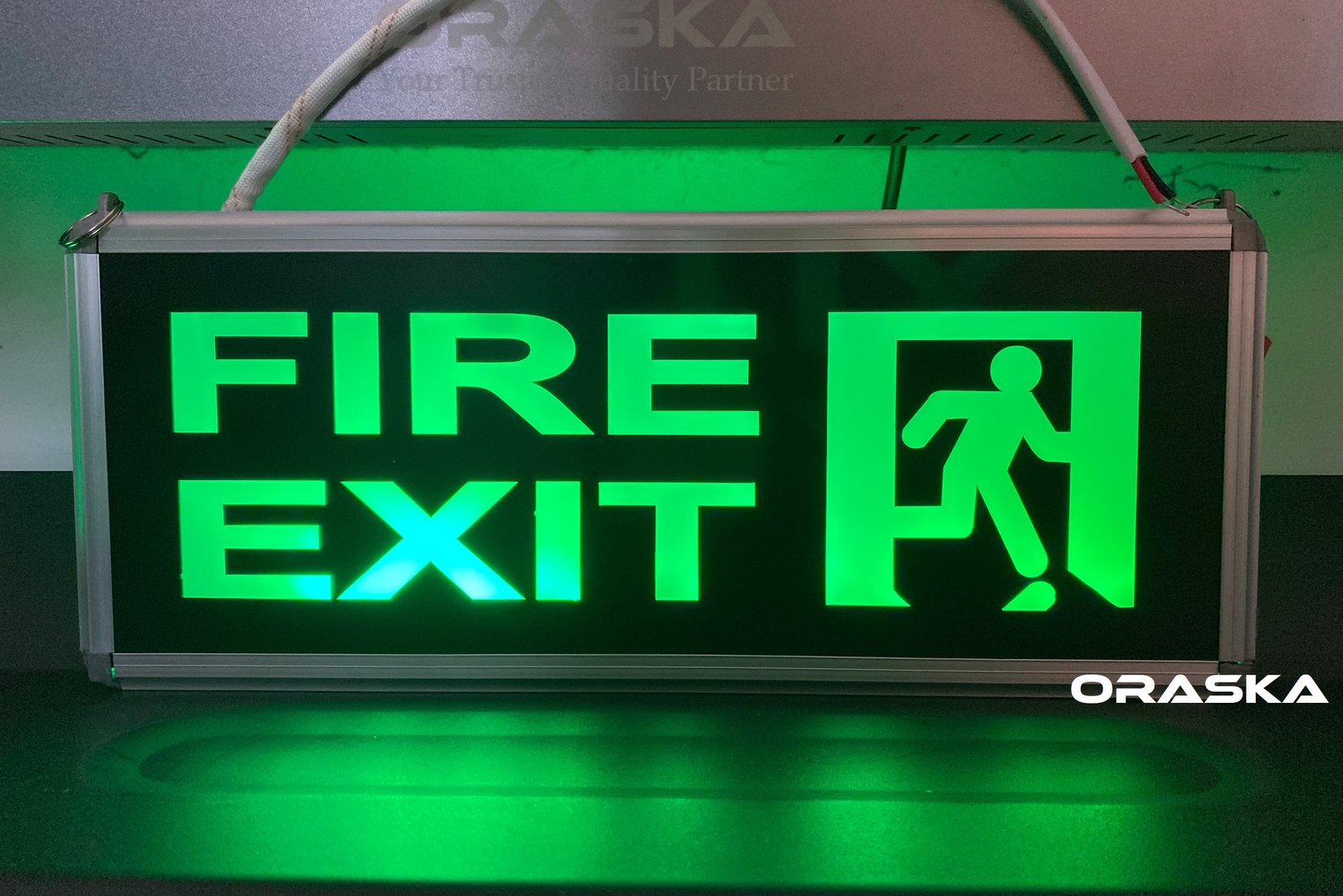 ORASKA Fire Exit Sign Light SparkPro G-2616 – 14×6×1 inch, 7W Super Bright World's best 500-550 LUX, 8.2V-2200mAH Li-Ion Battery, 3-4 Hr Backup, UL NFPA Standard Bangladesh