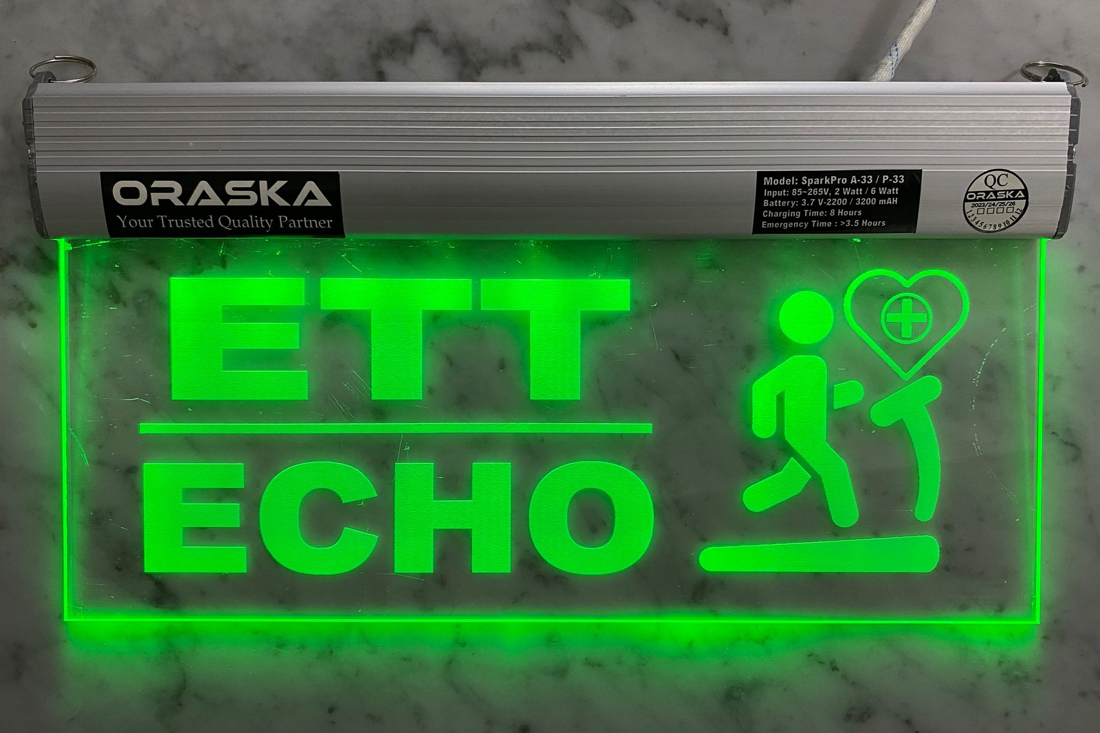 ORASKA Emergency Hospital ETT ECHO Sign SparkPro A33 Clear Exit Sign Light 14 by 8 inch