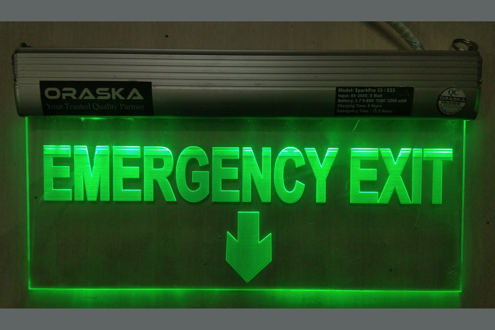 ORASKA Emergency Clear Exit Sign Light SparkPro A-33 Emergency Exit down Side Arrow 14 by 8 inch
