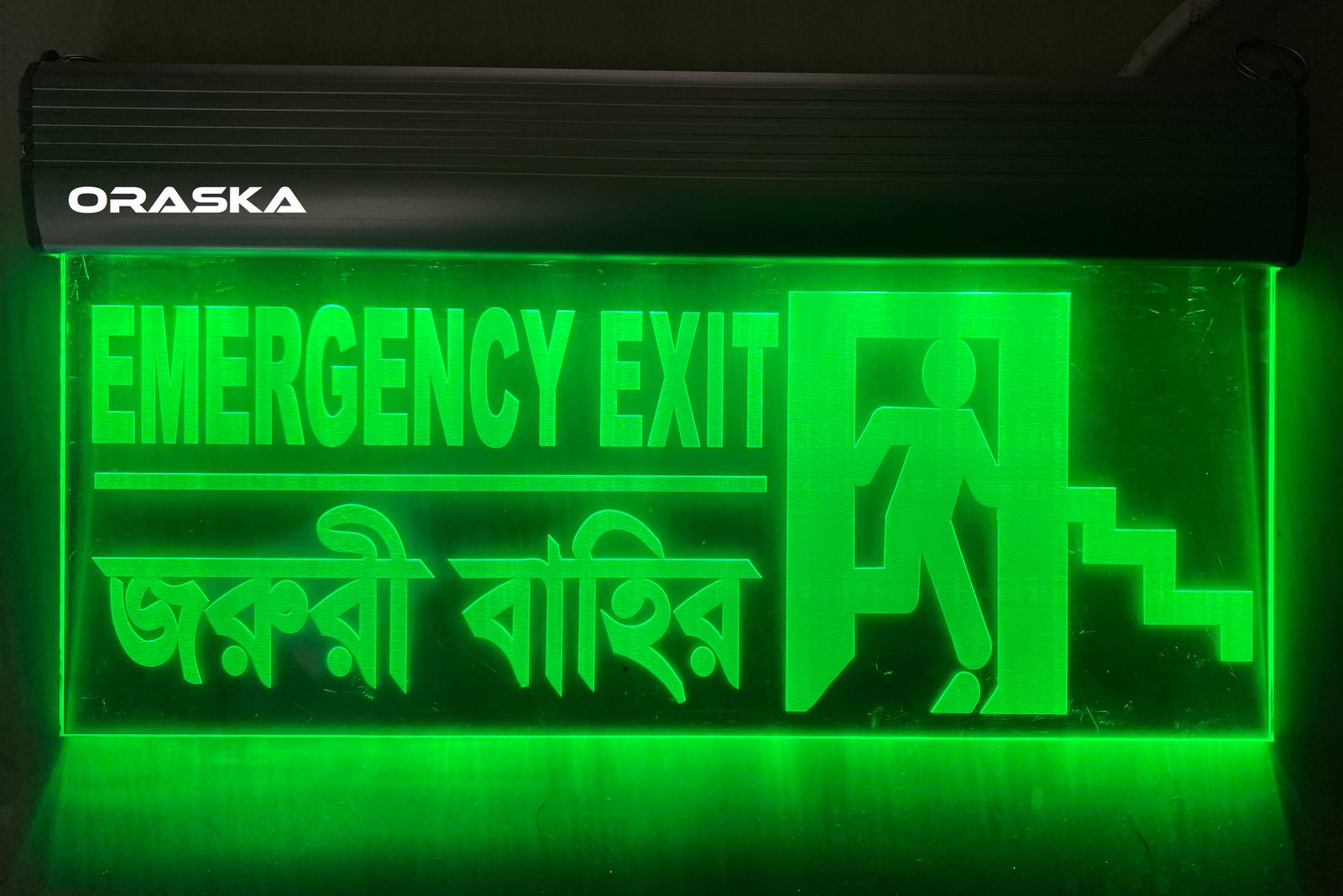 ORASKA Emergency Clear Exit Sign Light SparkPro A-33 Emergency Stairs Exit 14 by 8 inch