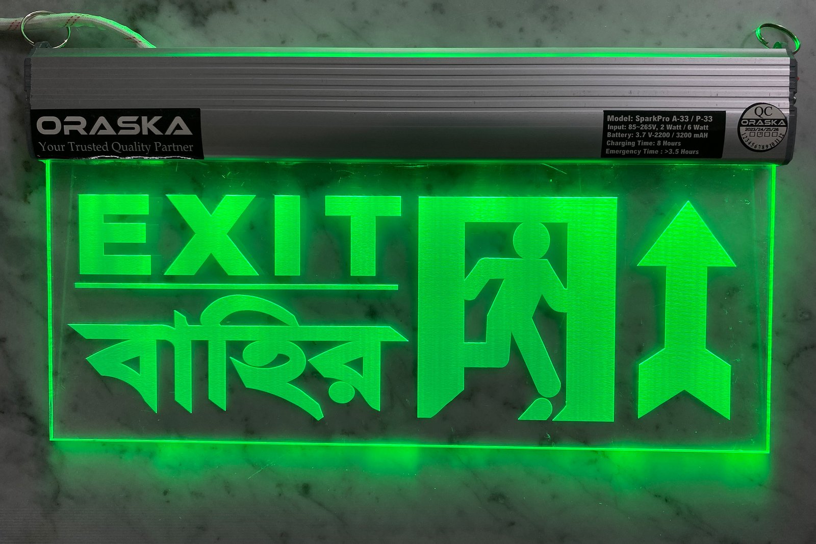 ORASKA Emergency Exit Sign Light SparkPro A-33 14 by 8 inch Clear Exit Up arrow exit
