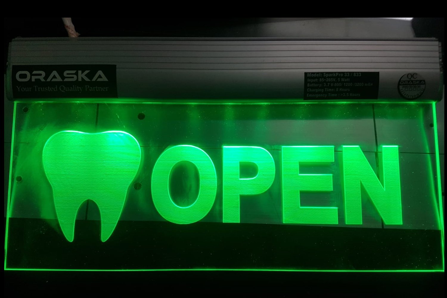 ORASKA Emergency Dental Open Sign SparkPro A33 Clear Exit Sign Light 14 by 8 inch