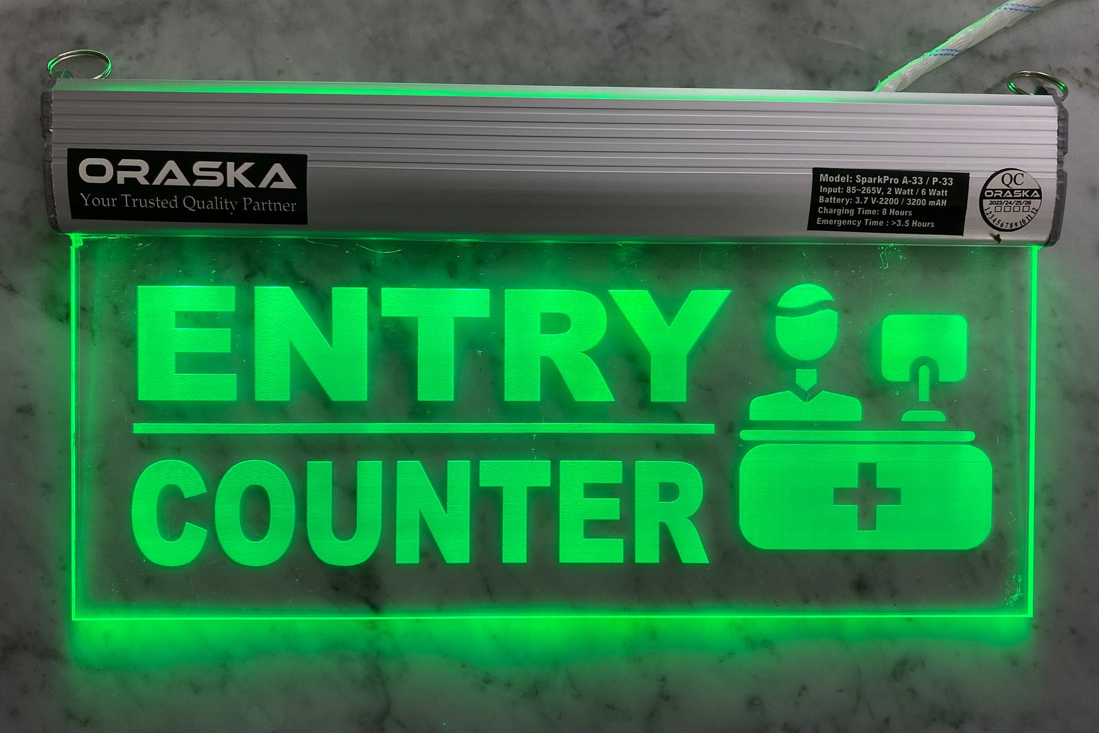 ORASKA Emergency Hospital Entry Counter Sign SparkPro A33 Clear Exit Sign Light 14 by 8 inch