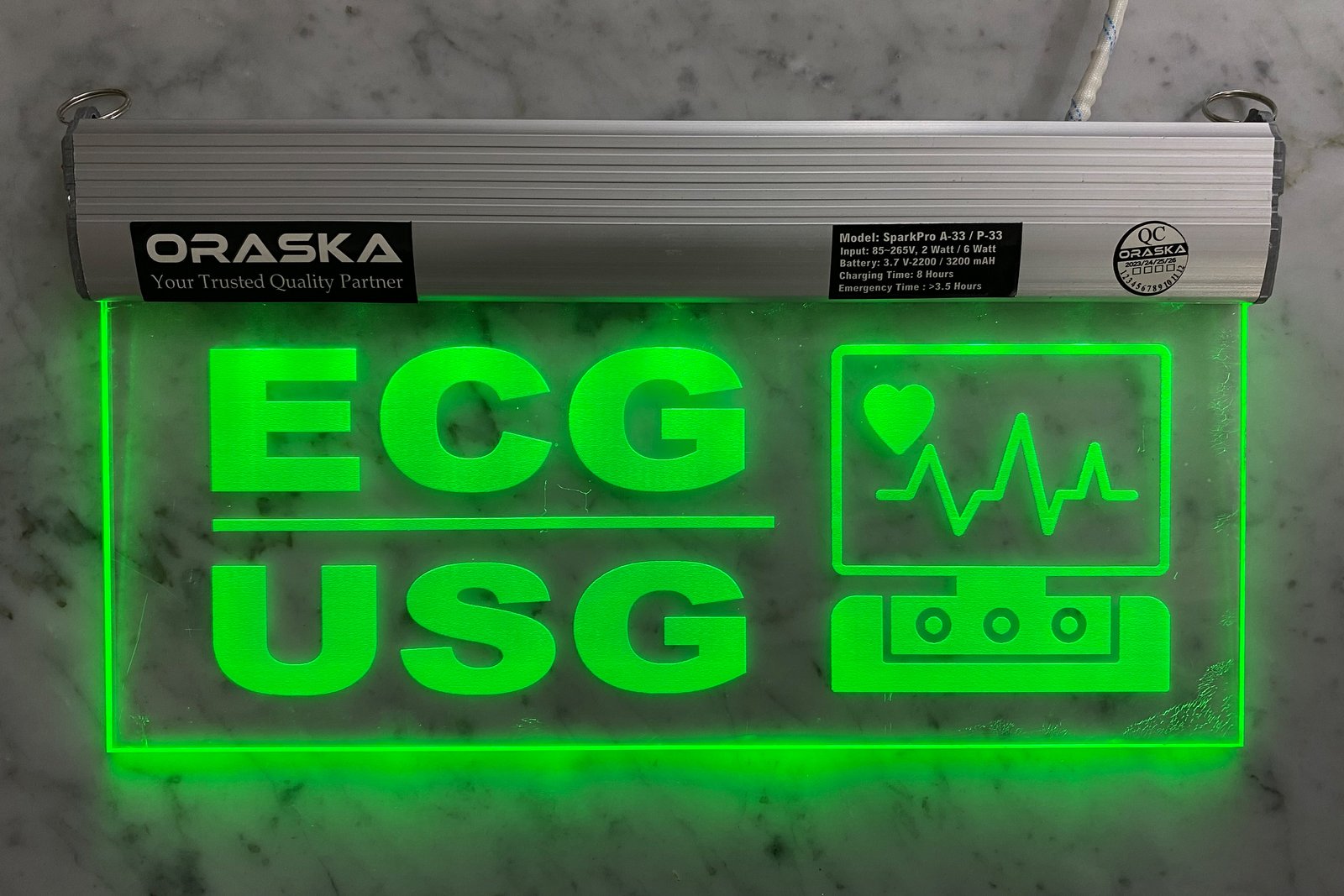 ORASKA Emergency Hospital ECG USG Sign SparkPro A33 Clear Exit Sign Light 14 by 8 inch