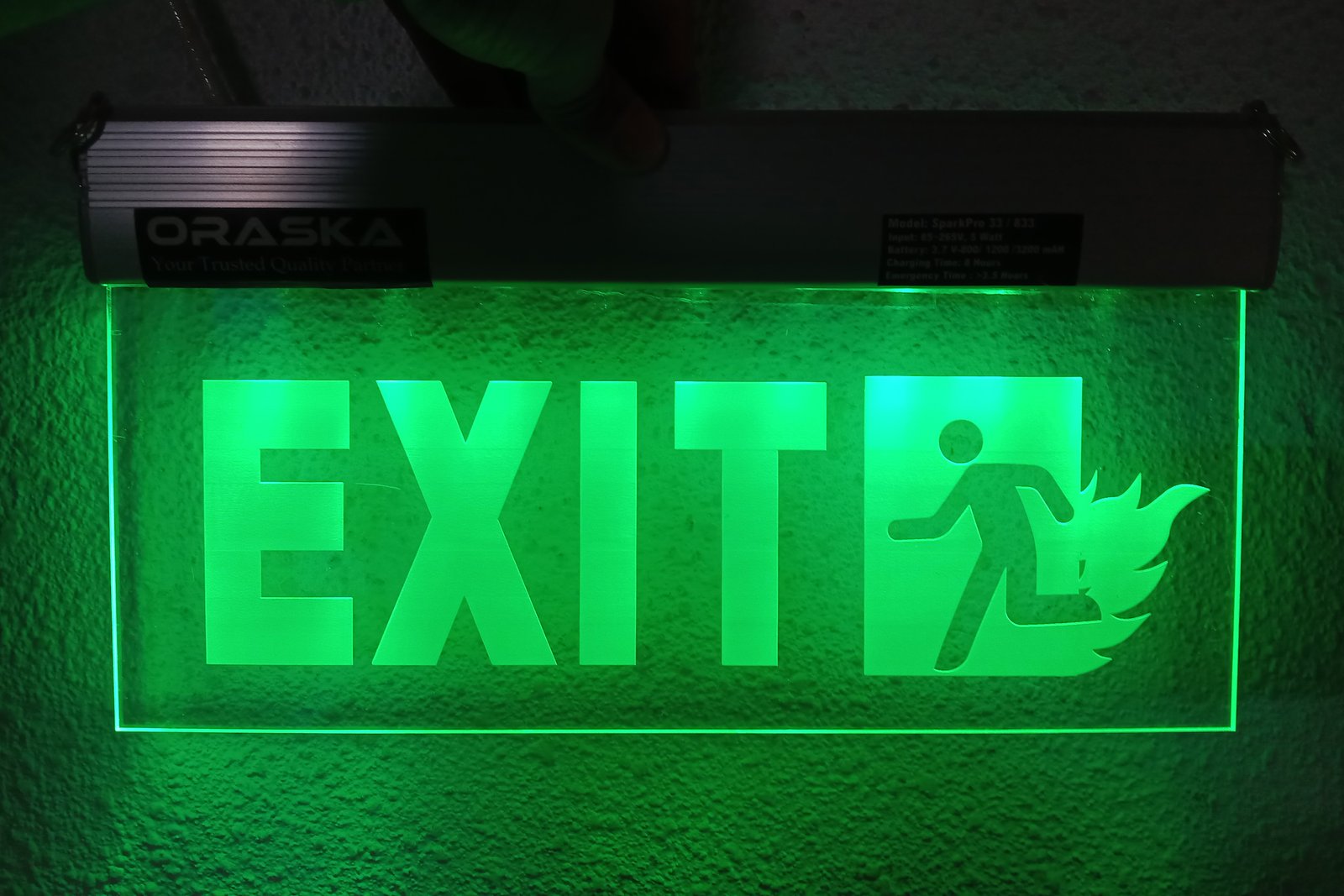 ORASKA Emergency Exit Sign Light SparkPro A-33 14 by 8 inch Clear Fire Exit Sign Run