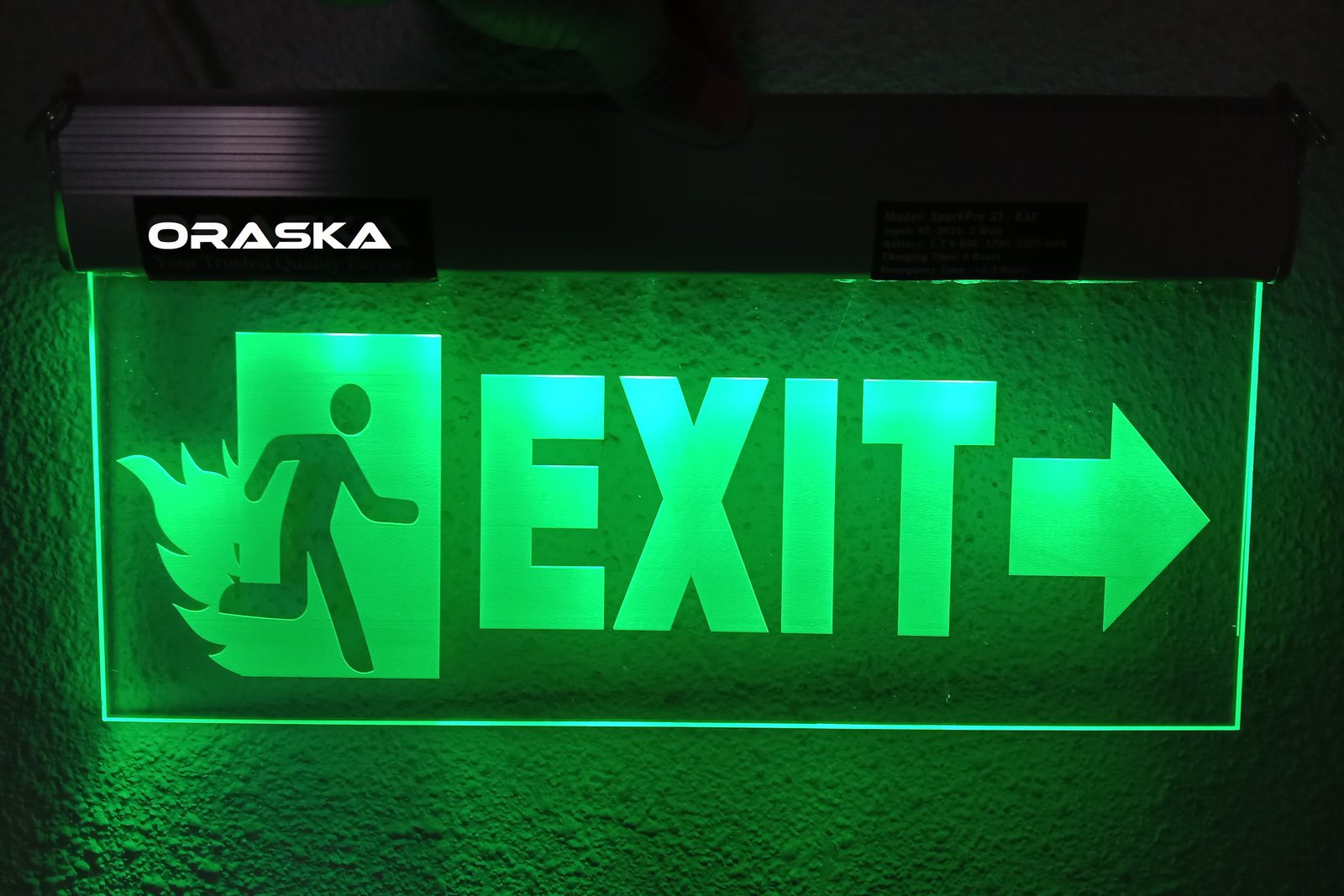 ORASKA Emergency Exit Sign Light SparkPro A-33 14 by 8 inch Clear Exit Fire Right Arrow