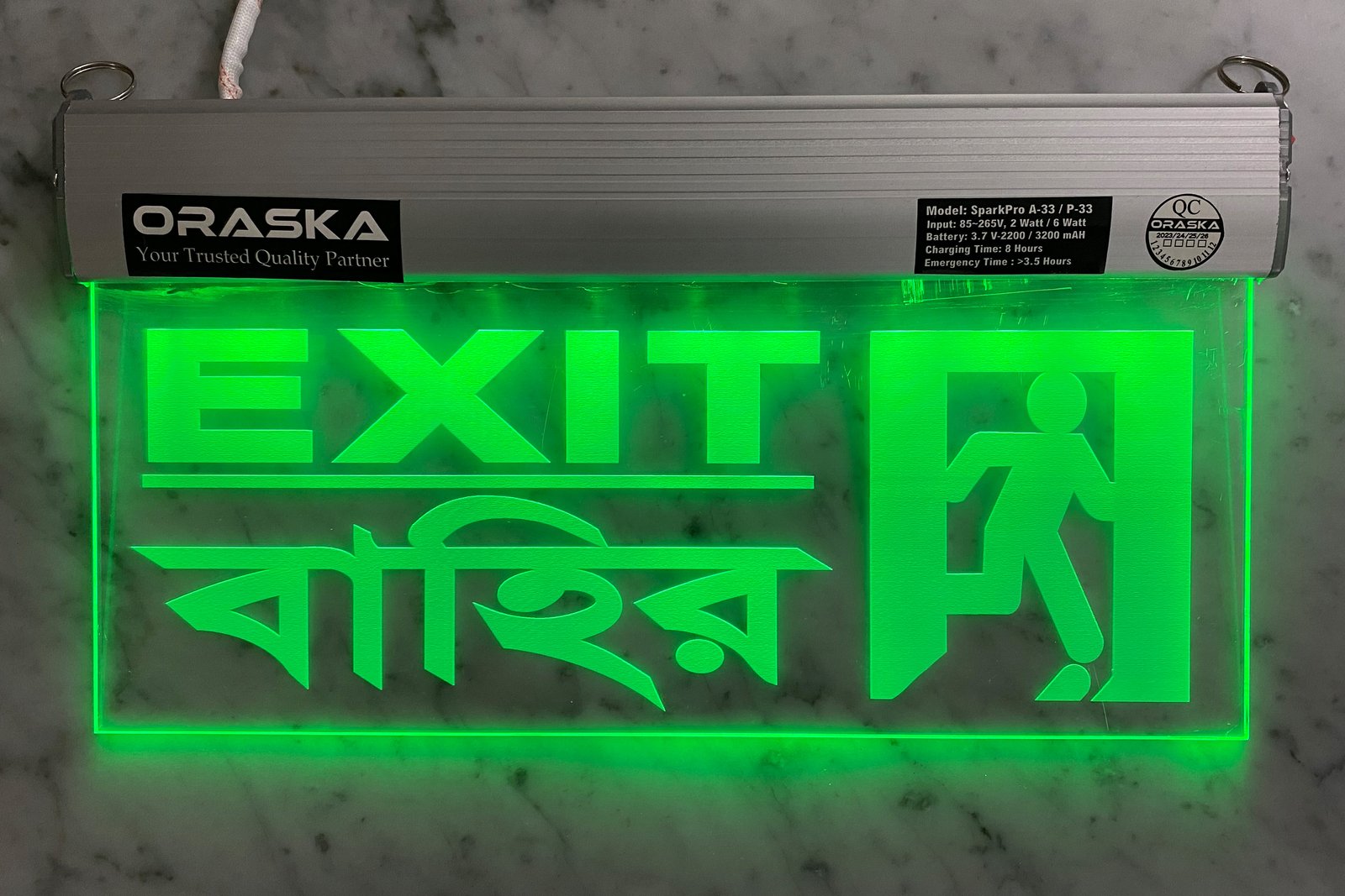 ORASKA Emergency Exit Sign Light SparkPro A-33 14 by 8 inch Clear Door Exit Bahir Man