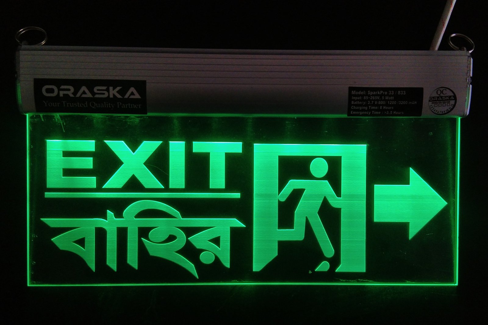 ORASKA Exit Sign Light SparkPro A-33 14 by 8 inch Clear Exit Man Right Arrow