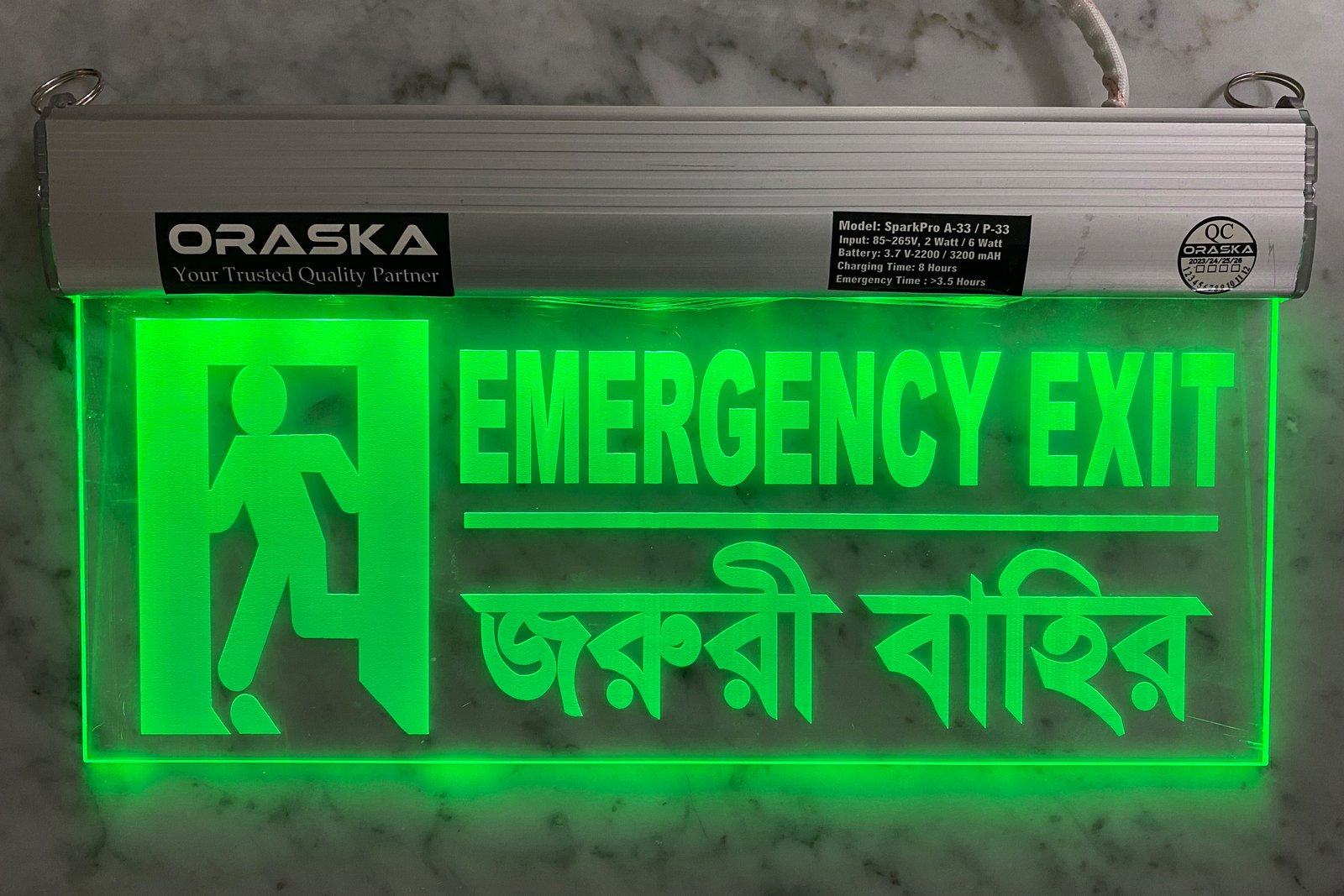 ORASKA Emergency Exit Sign Light SparkPro A-33 14 by 8 inch Clear Fire Door Exit Bahir Man