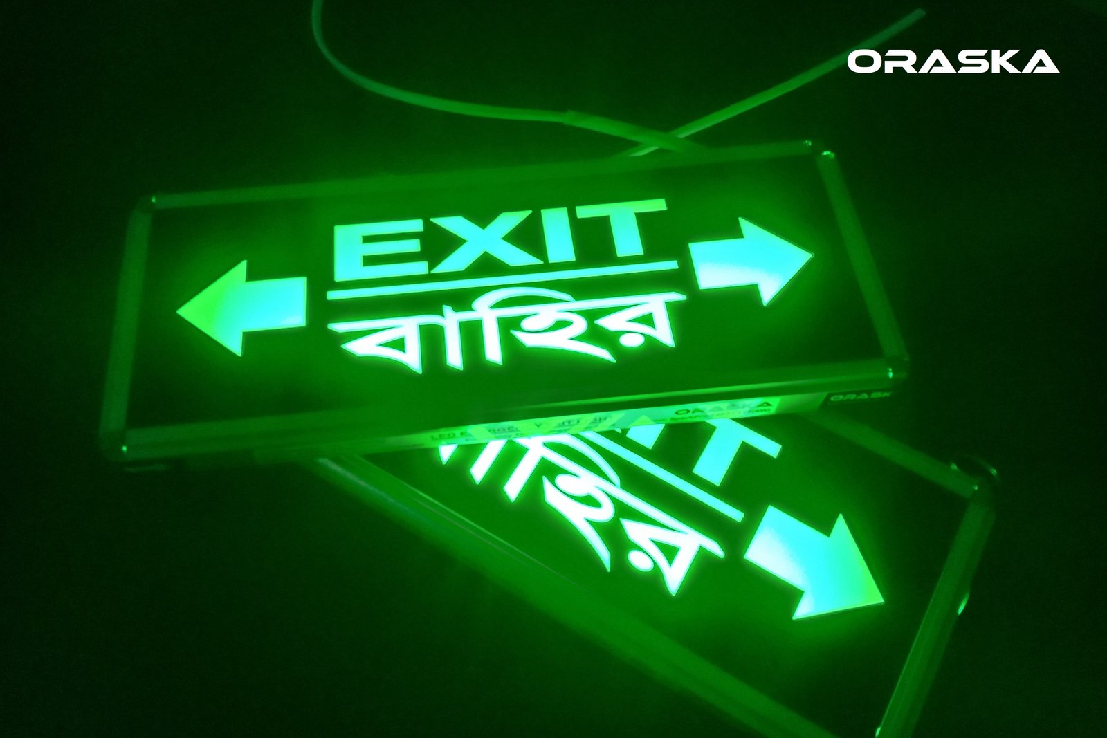 ORASKA Exit Sign Light SparkPro G-2616–14×6×1 inch Both-Directional Exit Bahir Arrow, 7W LED, 500+ LUX, 8.2V-2200mAH Li-Ion Battery, 3-4 Hr Backup, World’s Best Super Bright UL Standard