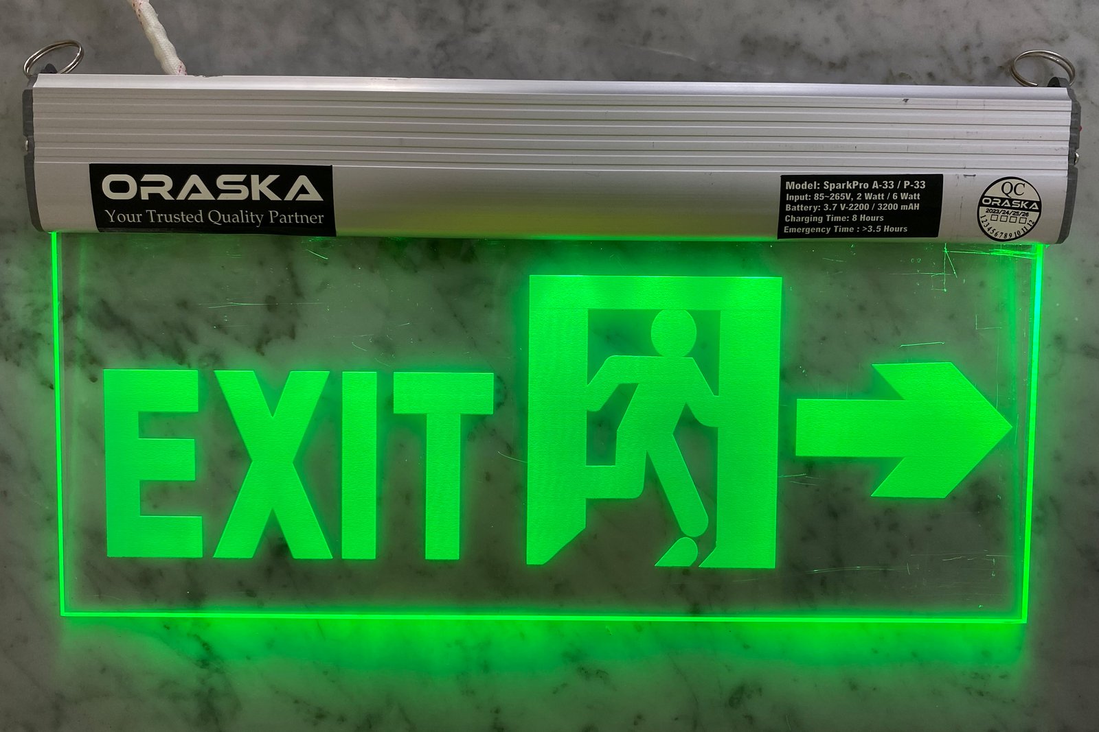 ORASKA Emergency Clear Exit Sign Light SparkPro A-33 Exit Man Right Arrow 14 by 8 inch