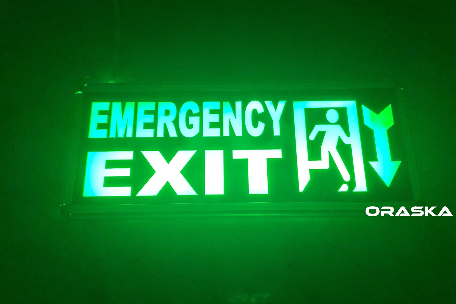 ORASKA Emergency Exit Sign Light SparkPro G-2616 – 14×6×1 inch Man Down Arrow, 7W World's best Super Bright, Both Side, 500-550 LUX, 8.2V-2200mAH Li-Ion Battery, 3-4 Hr Backup, UL NFPA Standard Bangladesh
