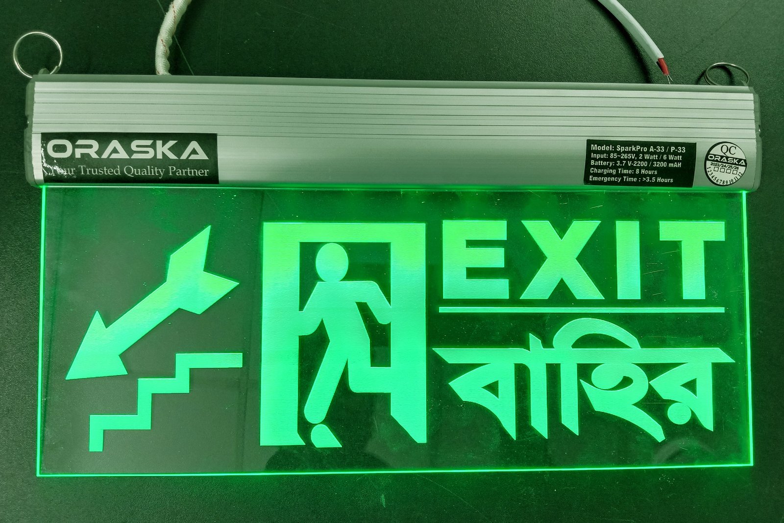 ORASKA Emergency Exit Sign Light SparkPro A-33 14 by 8 inch Exit Left Stairs Sign