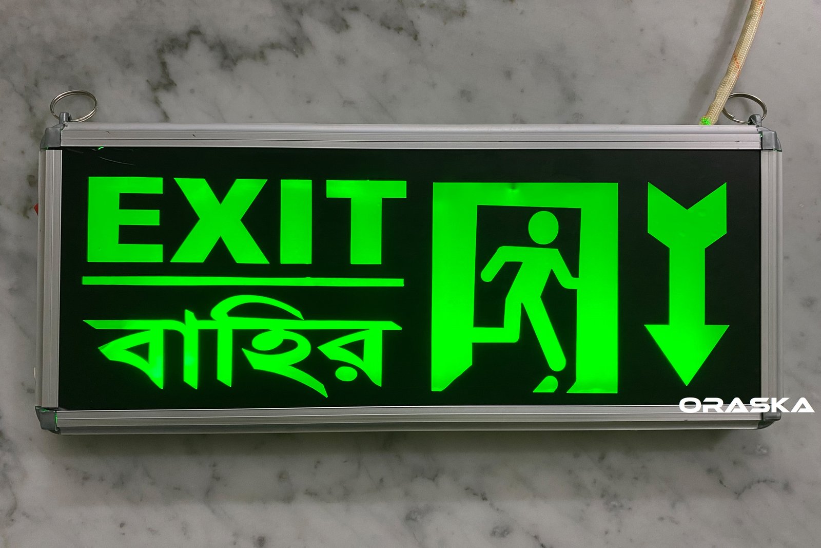 ORASKA SparkPro G-2616 – 7W Dual-Sided Exit-Bahir-Man Down Arrow Sign Light, 500+ LUX, 8.2V Li-Ion, 3–4 Hr Backup