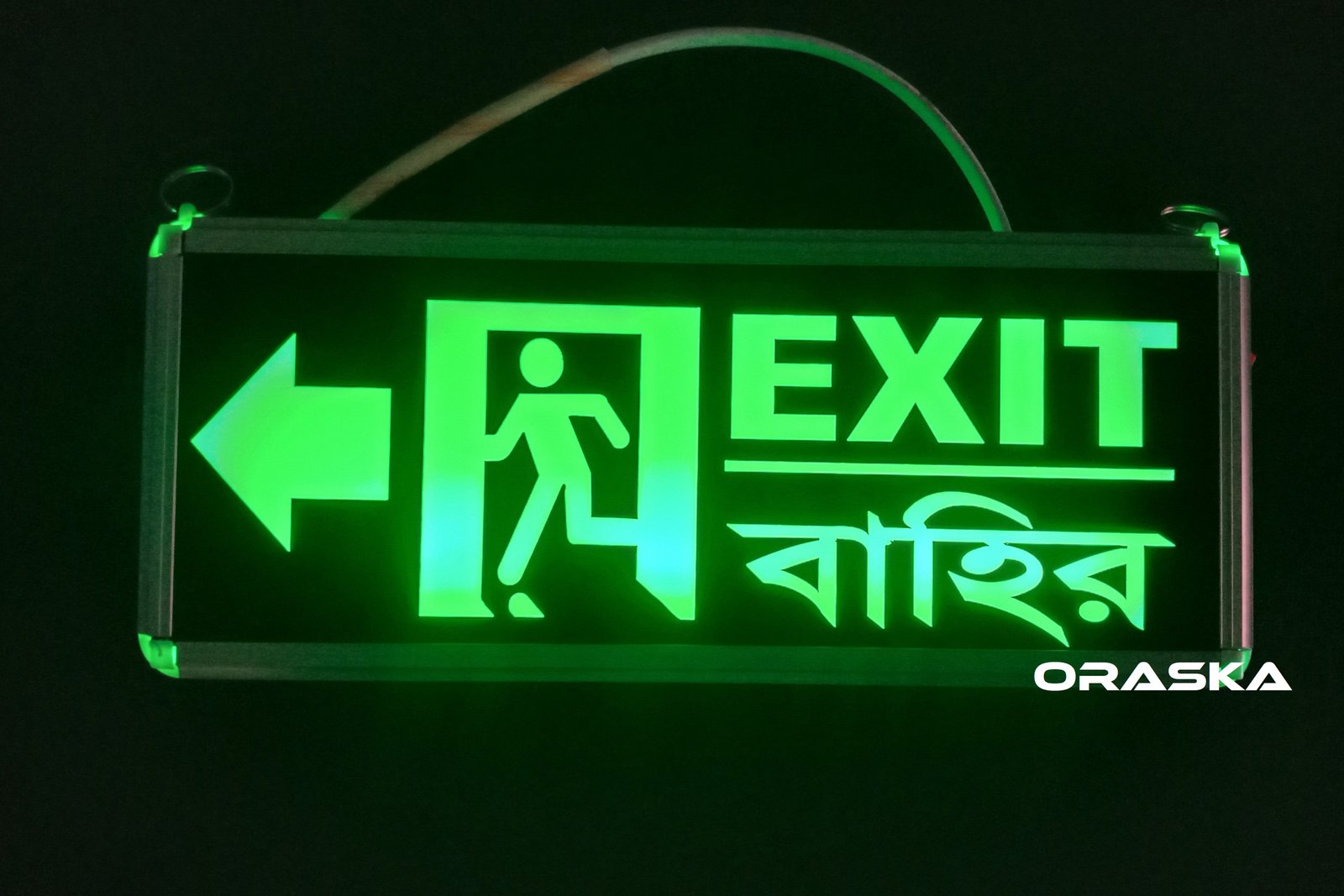 ORASKA SparkPro G-2616–14×6 Dual-Sided Emergency Exit-Bahir-Man-Left-Arrow Sign Light, 7W Super Bright LED, Li-Ion Battery Backup