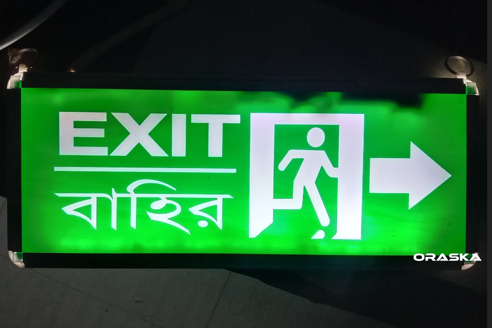 ORASKA SparkPro W-2616 – 14×6×1 inch Dual-Sided Emergency Exit-Bahir-Man-Arrow Sign Light, 7W Super Bright Green-White LED, Li-Ion Battery Backup Bangladesh