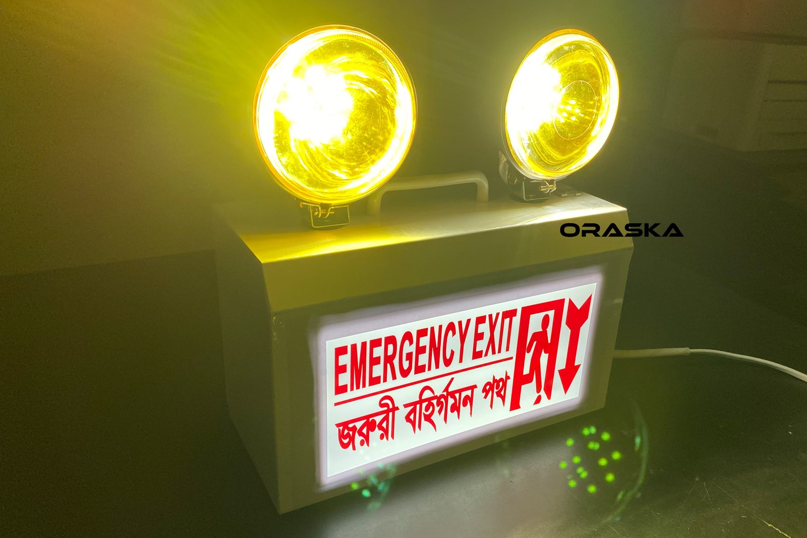 ORASKA EXF3297 – Emergency Full Frame Combo Fog-Exit Light, 24W Yellow Fog LED + 6W White EXIT Sign, Microprocessor Controlled, 6V-7AH Battery Backup