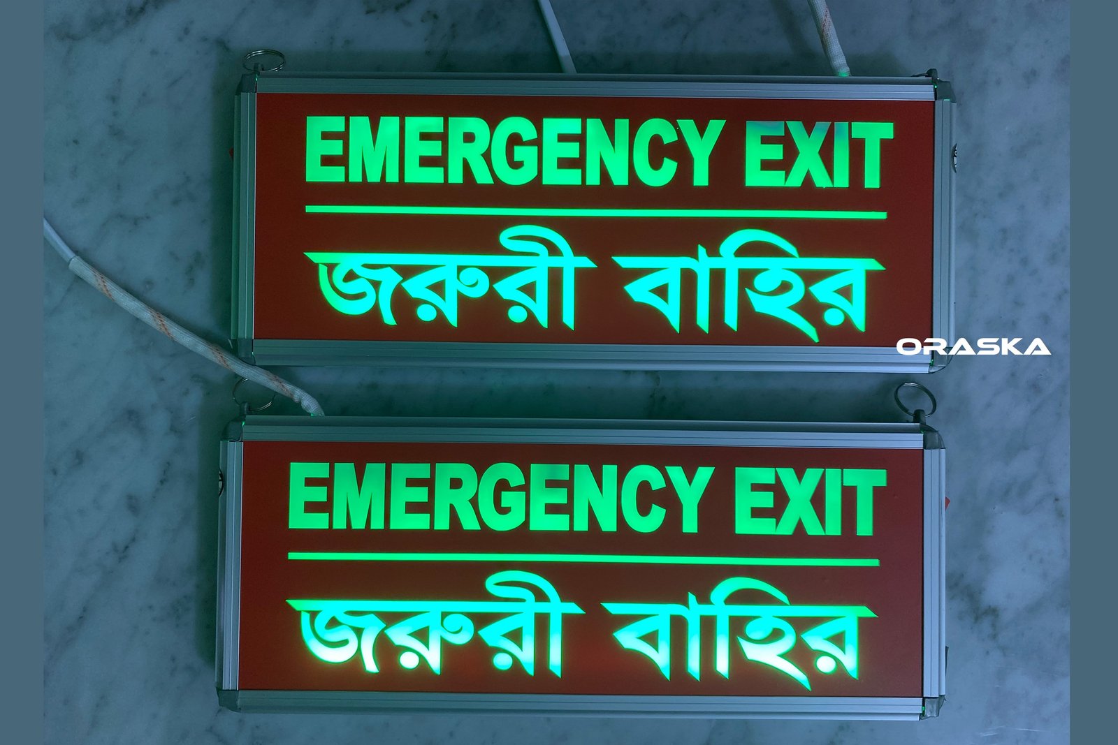 ORASKA SparkPro G-2616–7W Dual-Side Red-Green Exit-Joruri-Bahir Sign, 500+ LUX, 8.2V Li-Ion, 3–4 Hr Backup World's Best Quality Exit Sign Made in Bangladesh