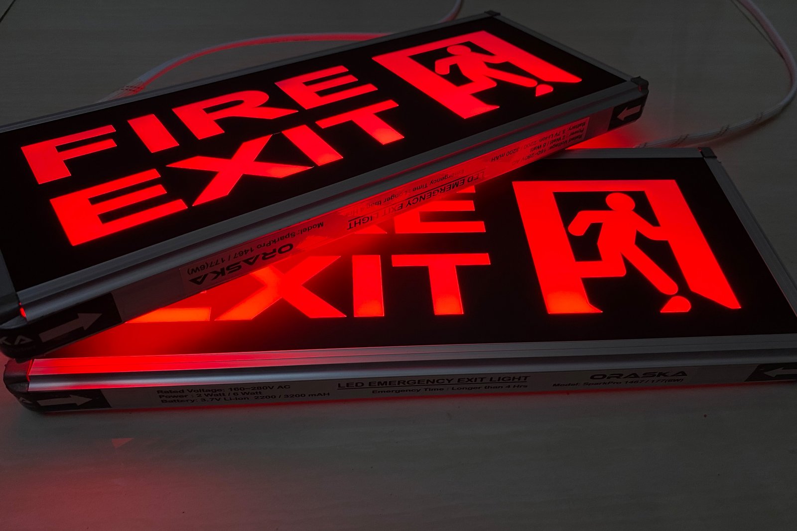 ORASKA SparkPro R-2616 – 14×6×1 inch Dual-Sided Emergency Fire Exit Sign Light, 7W Super Bright Red LED, Li-Ion Battery Backup, UL NFPA Standard–Bangladesh