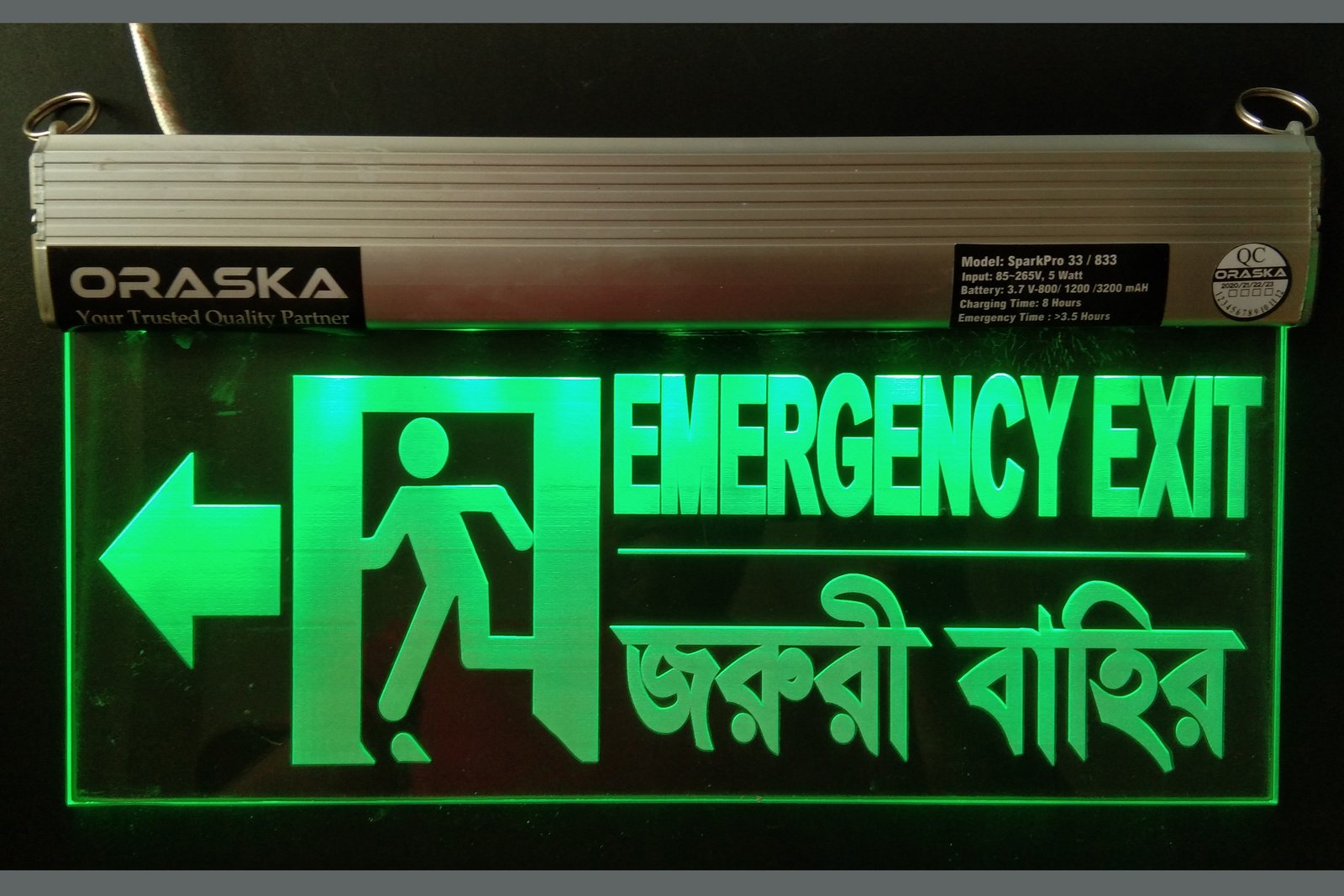 ORASKA Emergency Exit Sign Light Left Direction SparkPro A-33 14 by 8 inch Clear Exit