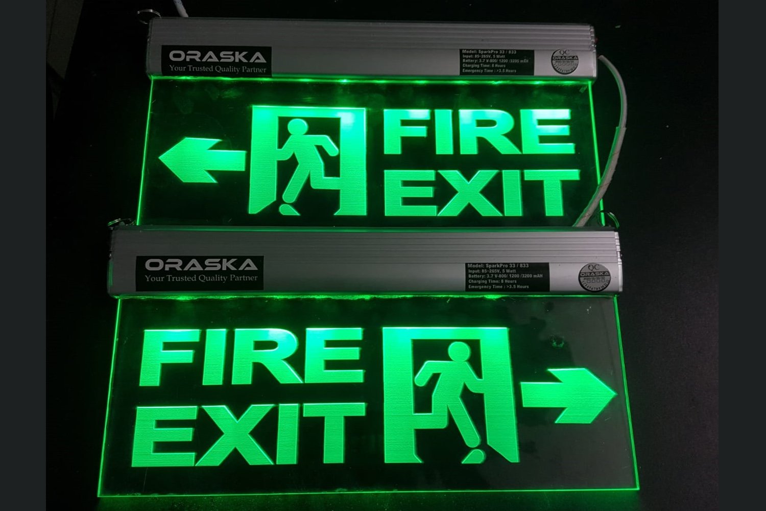 ORASKA Emergency Clear Exit Sign Light SparkPro A-33 Fire Exit Left 14 by 8 inch