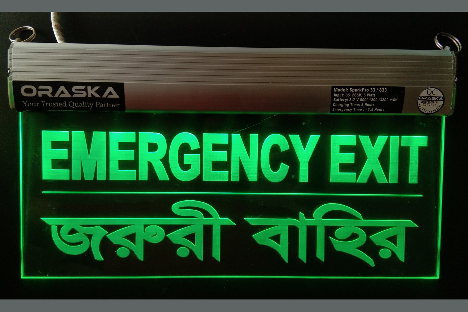 ORASKA Emergency Exit Sign Light SparkPro A-33 14 by 8 inch Clear Exit