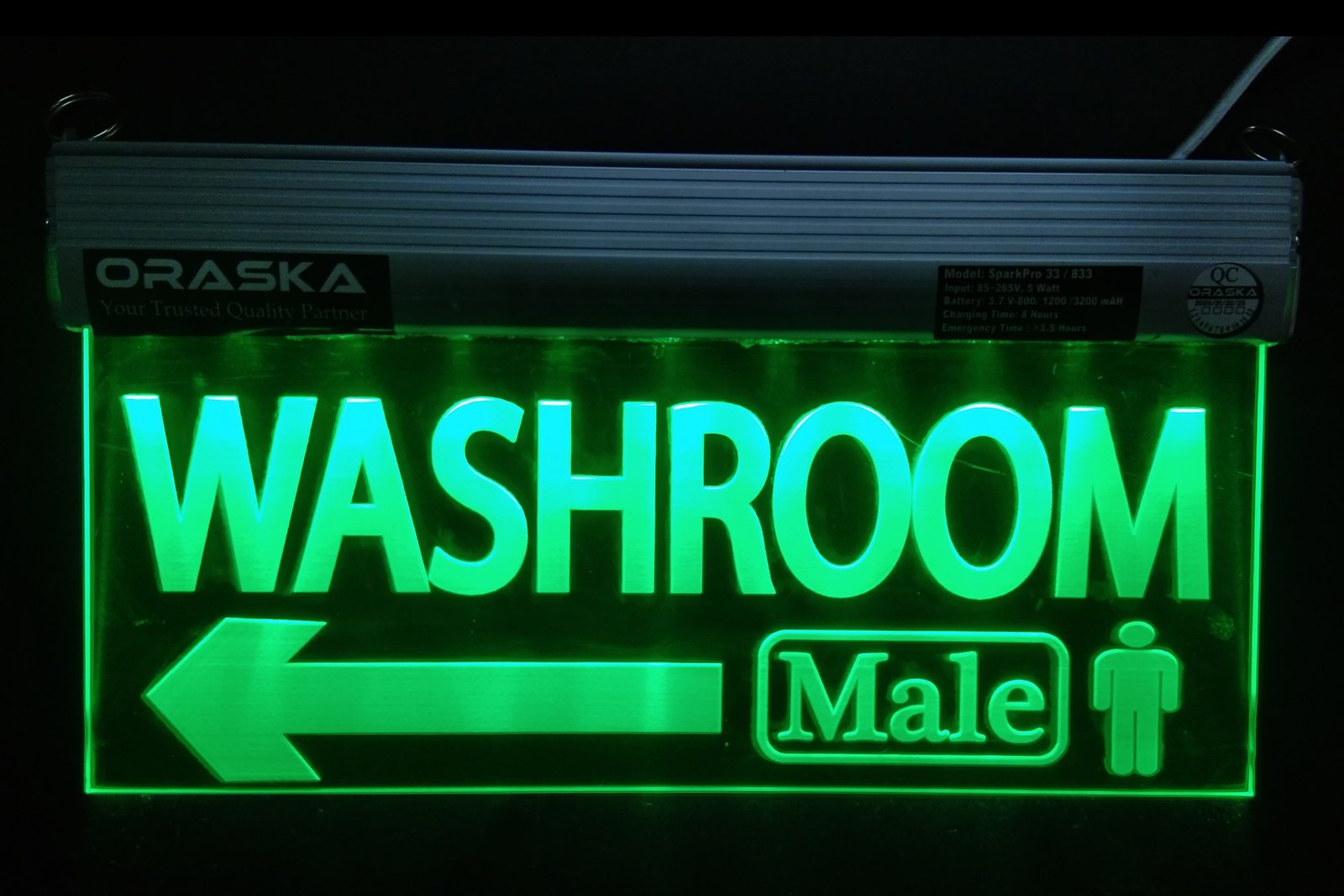 ORASKA Emergency Male Washroom Sign SparkPro A33 Clear Exit Sign Light 14 by 8 inch
