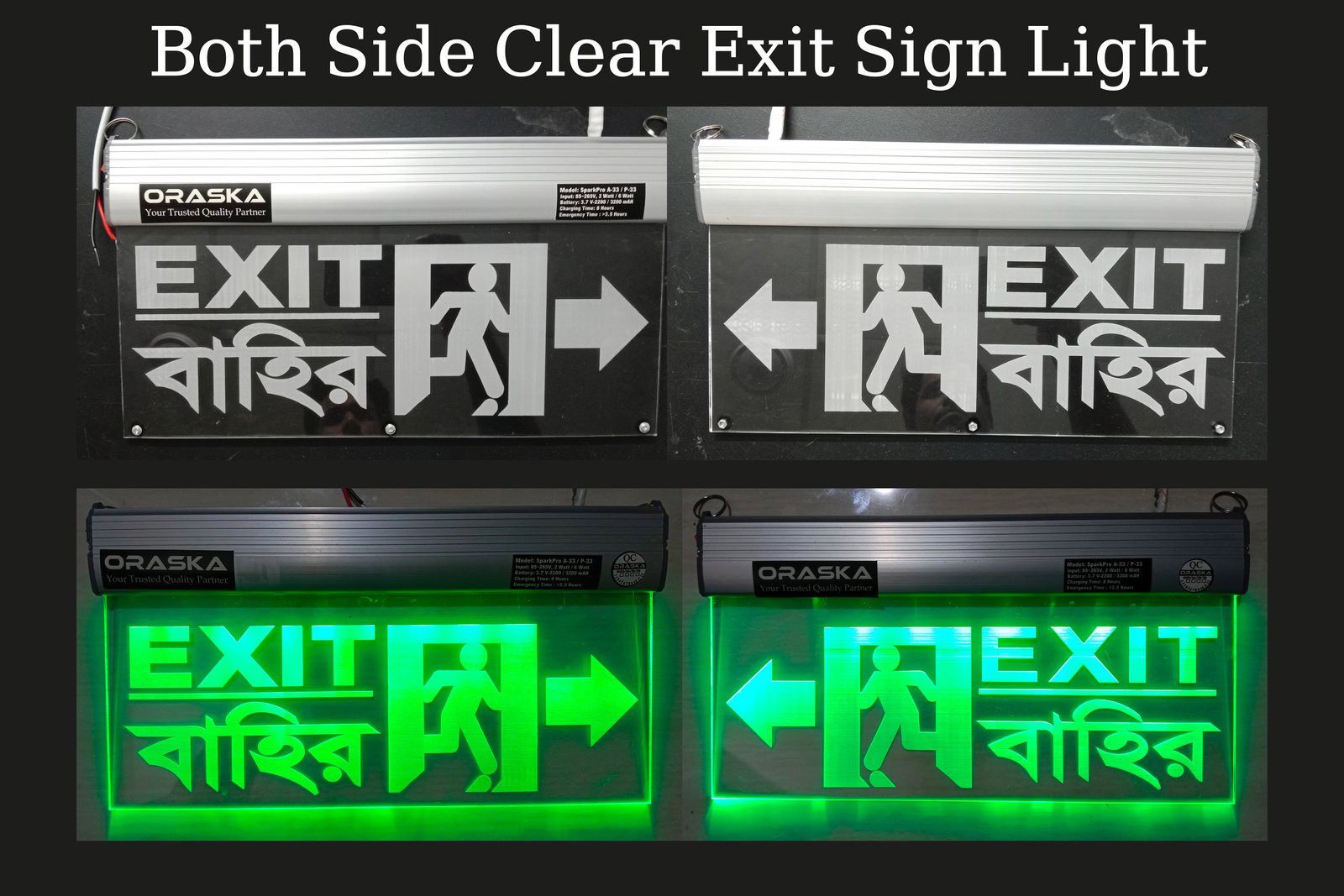 ORASKA Both Side Clear Arrow Exit Sign Light Bangladesh