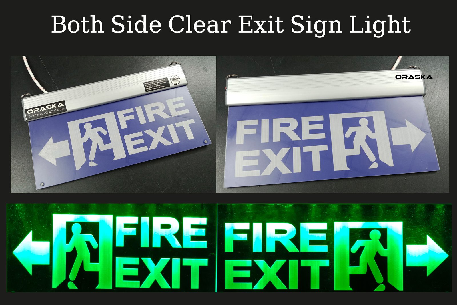 ORASKA Both Side Clear Emergency Fire Exit Sign Light Bangladesh