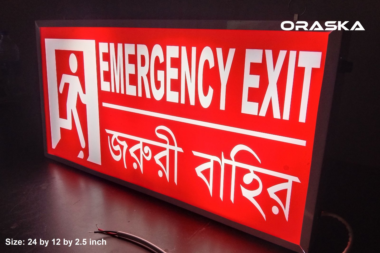 Red Emergency Exit Light 24 by 12 Box ORASKA 2 years warranty