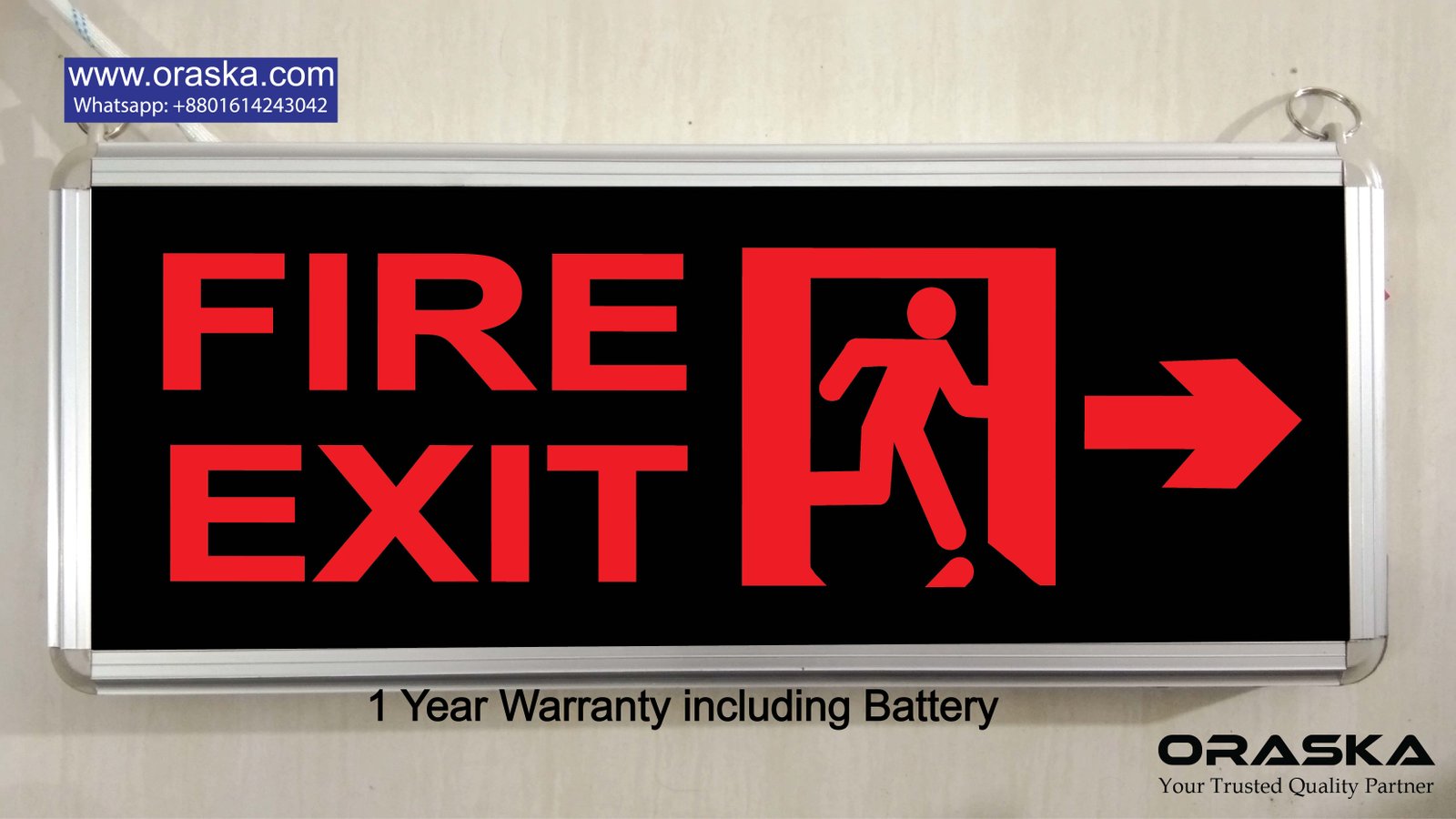 ORASKA SparkPro R-2616 – 7W Dual-Sided Red Fire Exit Arrow Sign Light, 500+ LUX, 8.2V Li-Ion, 3–4 Hr Backup World's Best Quality Made in Bangladesh