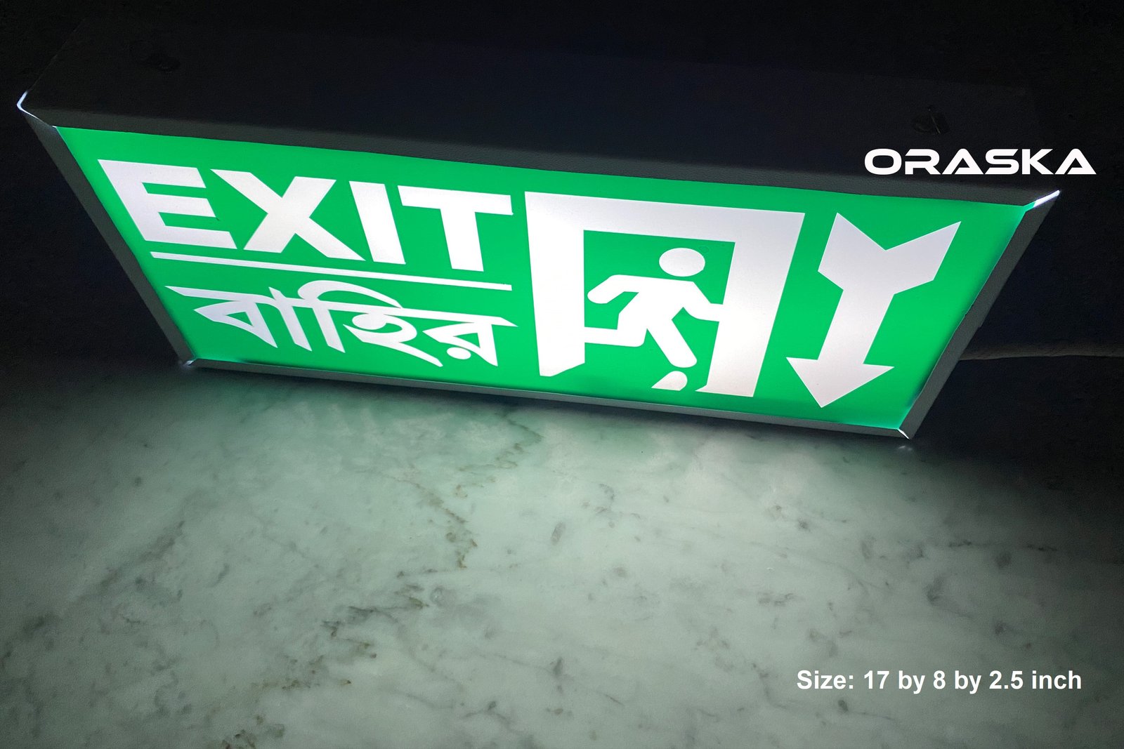 ORASKA AC-DC Emergency Exit Box Light 177W-S178 Down Arrow 5 hrs backup 2 years warranty